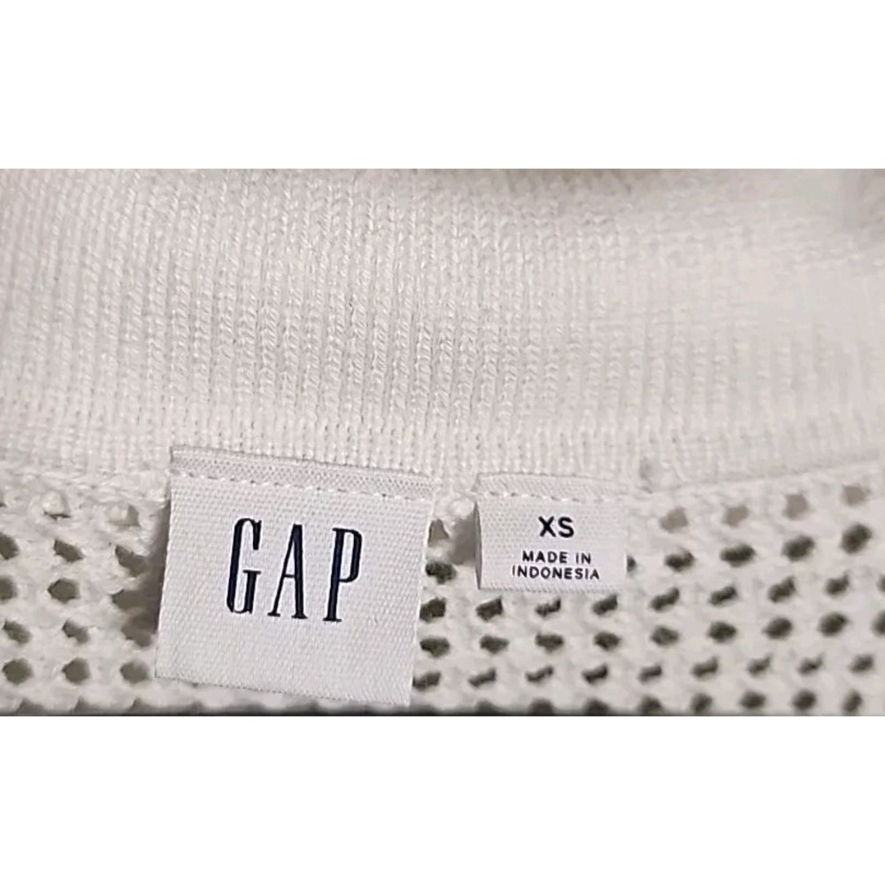 GAP Womens XS Relaxed Stripe White and Blue Crochet Collared Sweater Nautical - Picture 3 of 6